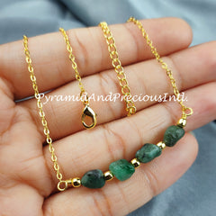 Raw Emerald Necklace, Rough Gemstone Crystal, Healing Stone, May Birthstone, Layering, Girlfriend, Sold By Piece
