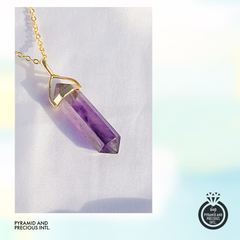 Natural Amethyst Necklace, Pencil Pendant, Gold Plated Necklace, February Birthstone Necklace