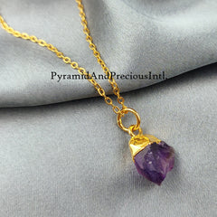 Raw Amethyst necklace, Gold Plated Necklace, Amethyst crystal necklace, rough Amethyst necklace