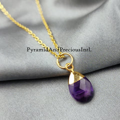 Purple Amethyst Necklace, Amethyst Teardrop Necklace, Chain Necklace, Pendant Necklace