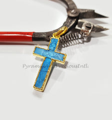 Turquoise Howlite Pendant, Christian Cross Pendant Necklace, December Birthstone