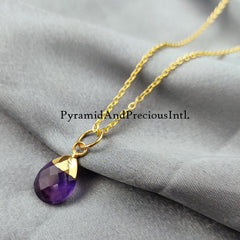 Purple Amethyst Necklace, Amethyst Teardrop Necklace, Chain Necklace, Pendant Necklace