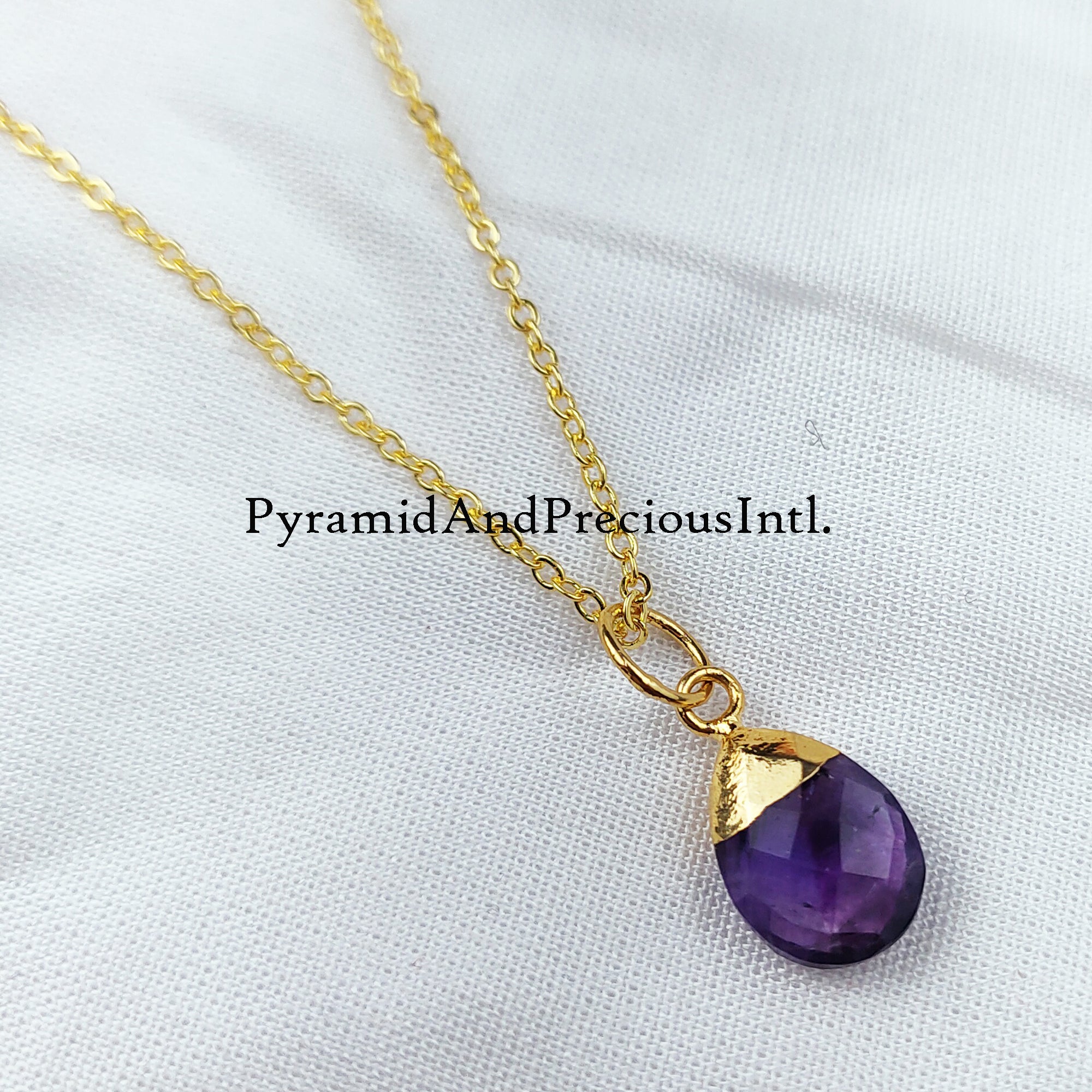 Purple Amethyst Necklace, Amethyst Teardrop Necklace, Chain Necklace, Pendant Necklace