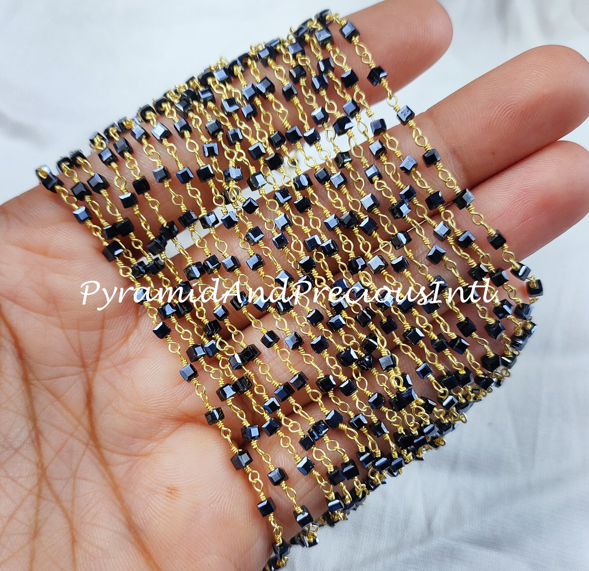 Square Black Onyx Beaded Rosary Chain, 2.5mm Beaded Gold Plated Chain, Jewelry Findings, 3D Square Box Chain – SELLING BY FOOT