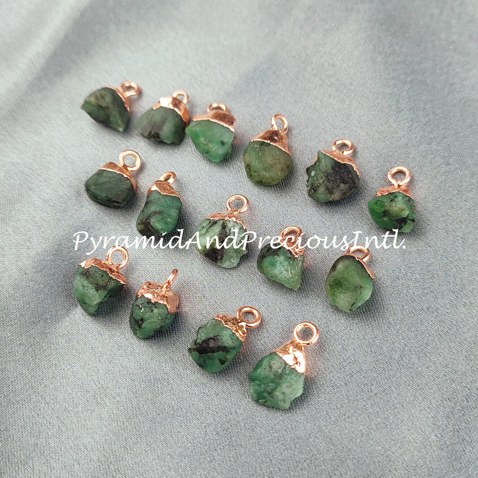 Natural Emerald Pendant Connectors, Emerald Charm Connectors, Electroplated Single Bail Connectors, Sold By Piece