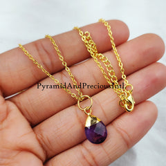 Purple Amethyst Necklace, Amethyst Teardrop Necklace, Chain Necklace, Pendant Necklace