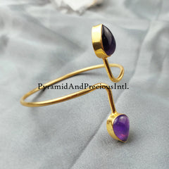 Amethyst gemstone bangle, Gold plated handmade bangle, ethnic Bangle, adjustable bangle, february birthstone bangle