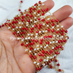 Coral Rosary Chain, 14K Gold Plated Wire Wrap Chain, Pearl Rondelle Rosary, Rosary Chain For Making Jewelry – SELLING BY FOOT