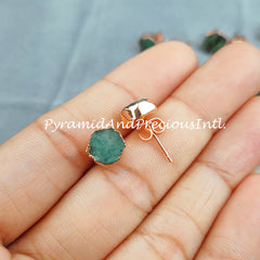 Raw Emerald Electroplated Stud Earrings, Copper Jewelry, Emerald Jewelry, Gemstone Earrings, Stud Earrings, Sold By Pair