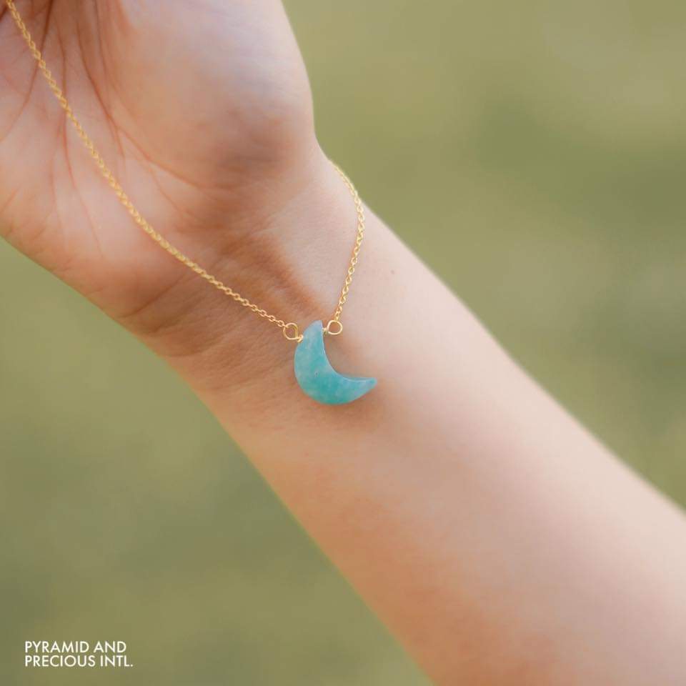 Amazonite Crescent Gold Necklace Half Moon Stone Long Necklace Gemstone Necklace Natural Stone Necklace Selling By Piece