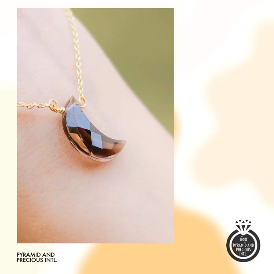Smoky Quartz Crescent Gold Necklace Half Moon Stone Long Necklace Gemstone Necklace Natural Stone Necklace Selling By Piece