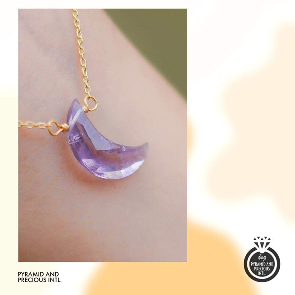 Amethyst Crescent Gold Necklace Half Moon Stone Long Necklace Gemstone Necklace Natural Stone Necklace Selling By Piece