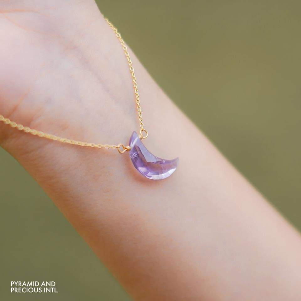 Amethyst Crescent Gold Necklace Half Moon Stone Long Necklace Gemstone Necklace Natural Stone Necklace Selling By Piece