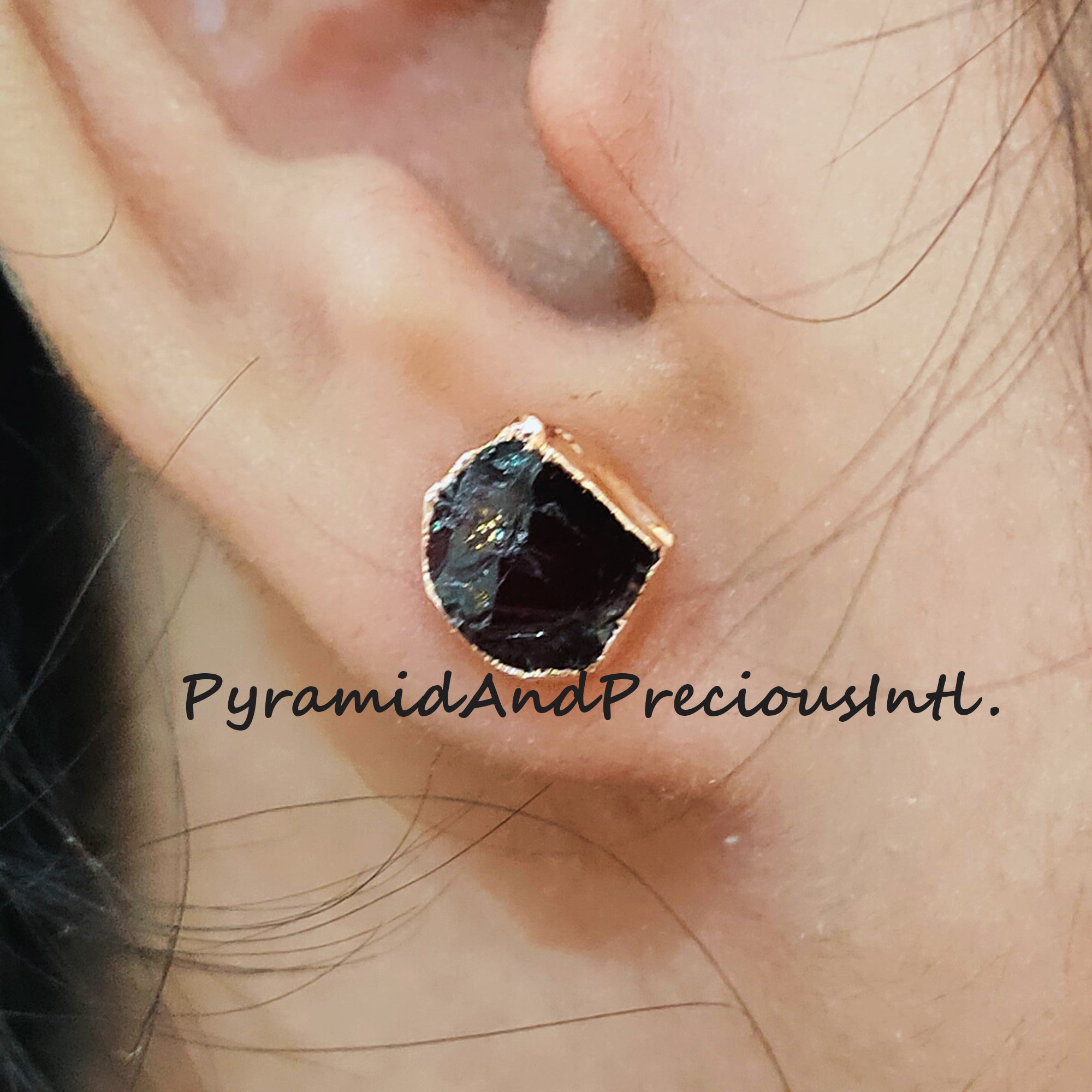 Raw Garnet Electroplated Stud Earrings, Copper Jewelry, January Birthstone, Sold By One Pair