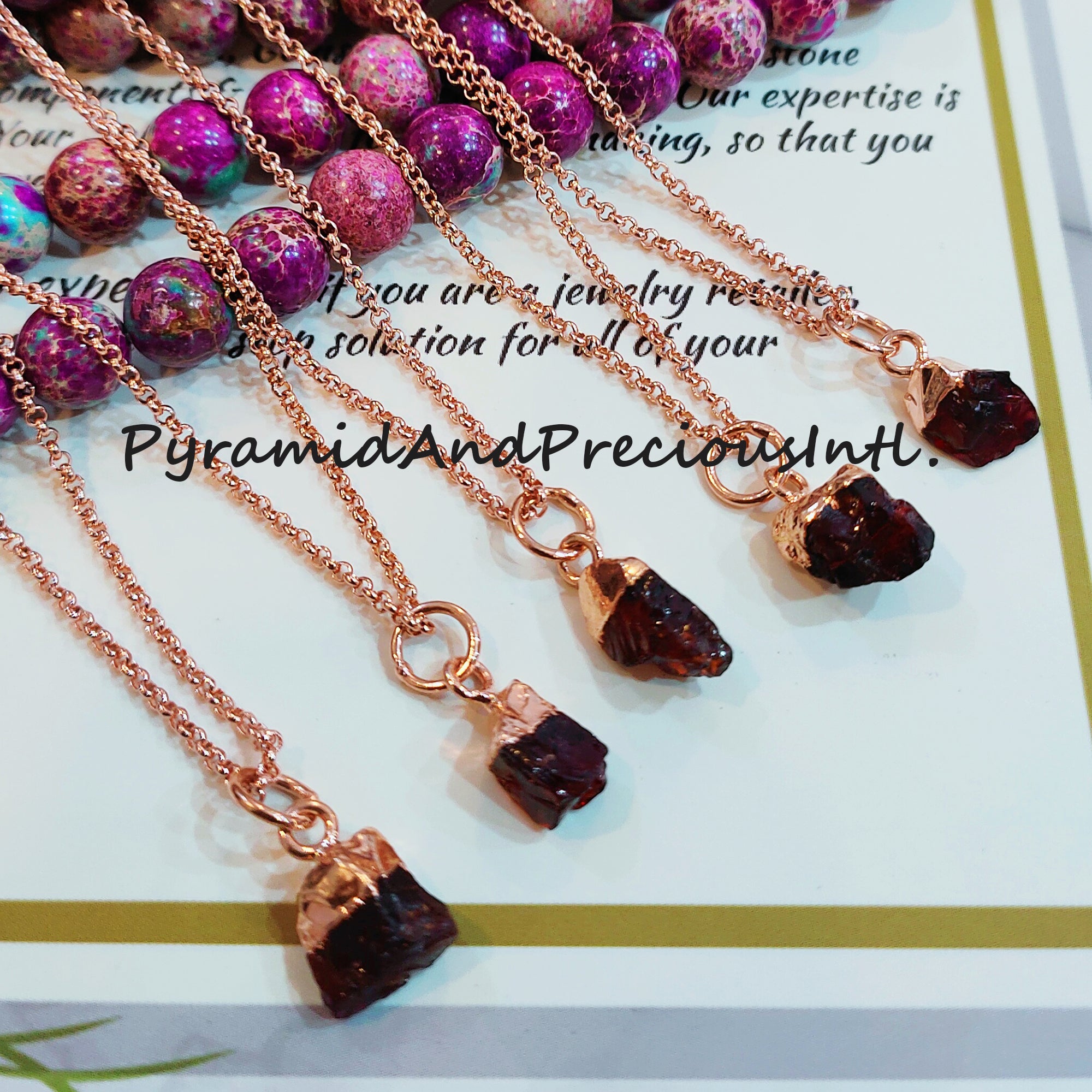 Natural Raw Garnet Copper Plated Pendant Necklace, January Birthstone, Sold By Piece