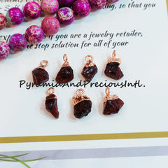 Natural Raw Red Garnet Copper Electroplated Connectors, January Birthstone, Sold By Piece