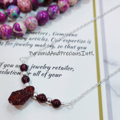 Raw Garnet Silver Plated Beaded Necklace, January Birthstone, Selling By Piece