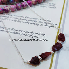 Natural Raw Garnet Silver Plated Necklace, January Birthstone