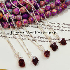 Natural Raw Garnet Silver Plated Pendant Necklace, January Birthstone, Sold By Piece