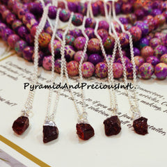 Natural Raw Garnet Silver Plated Pendant Necklace, January Birthstone, Sold By Piece