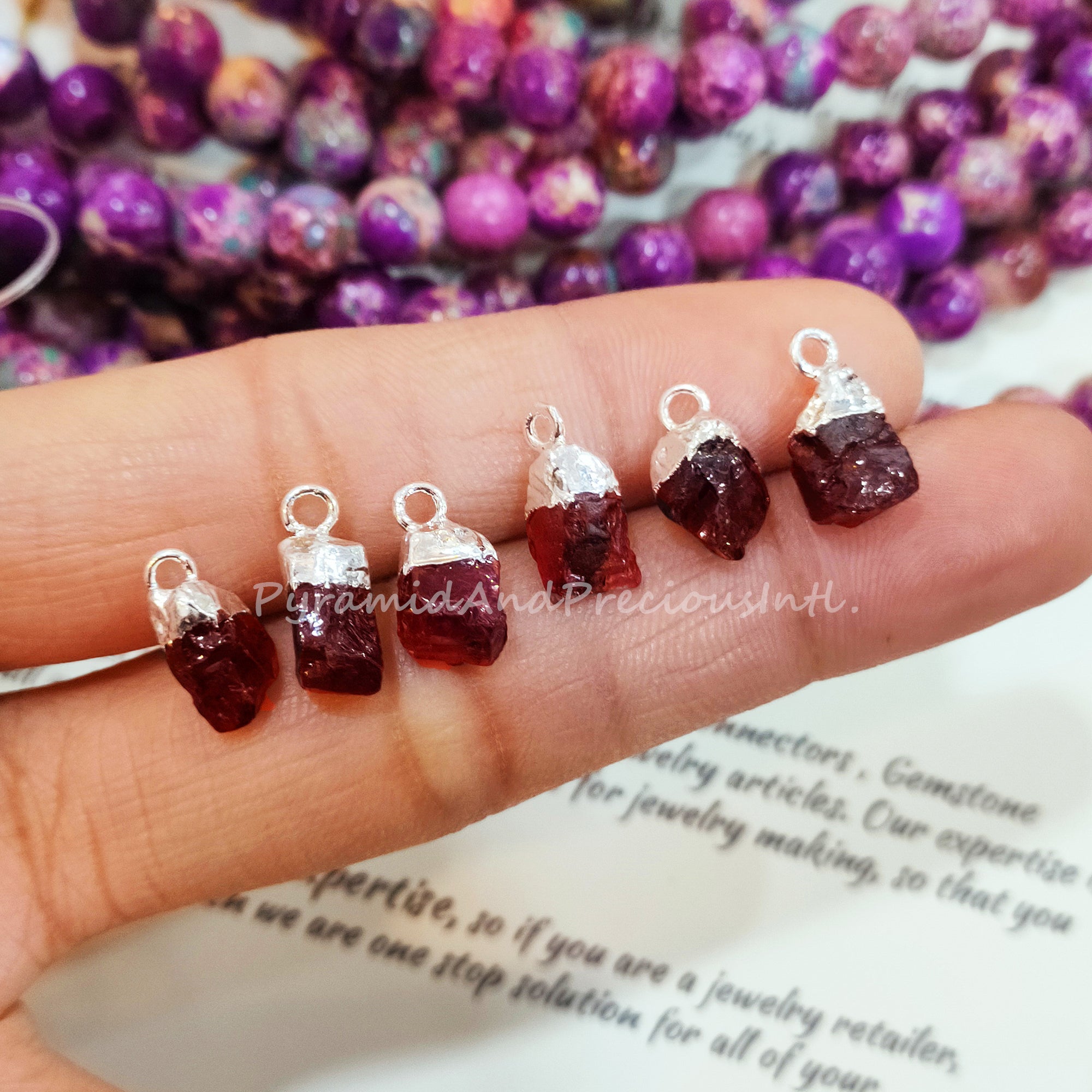 Natural Raw Red Garnet Silver Electroplated Connectors, January Birthstone, Sold By Piece