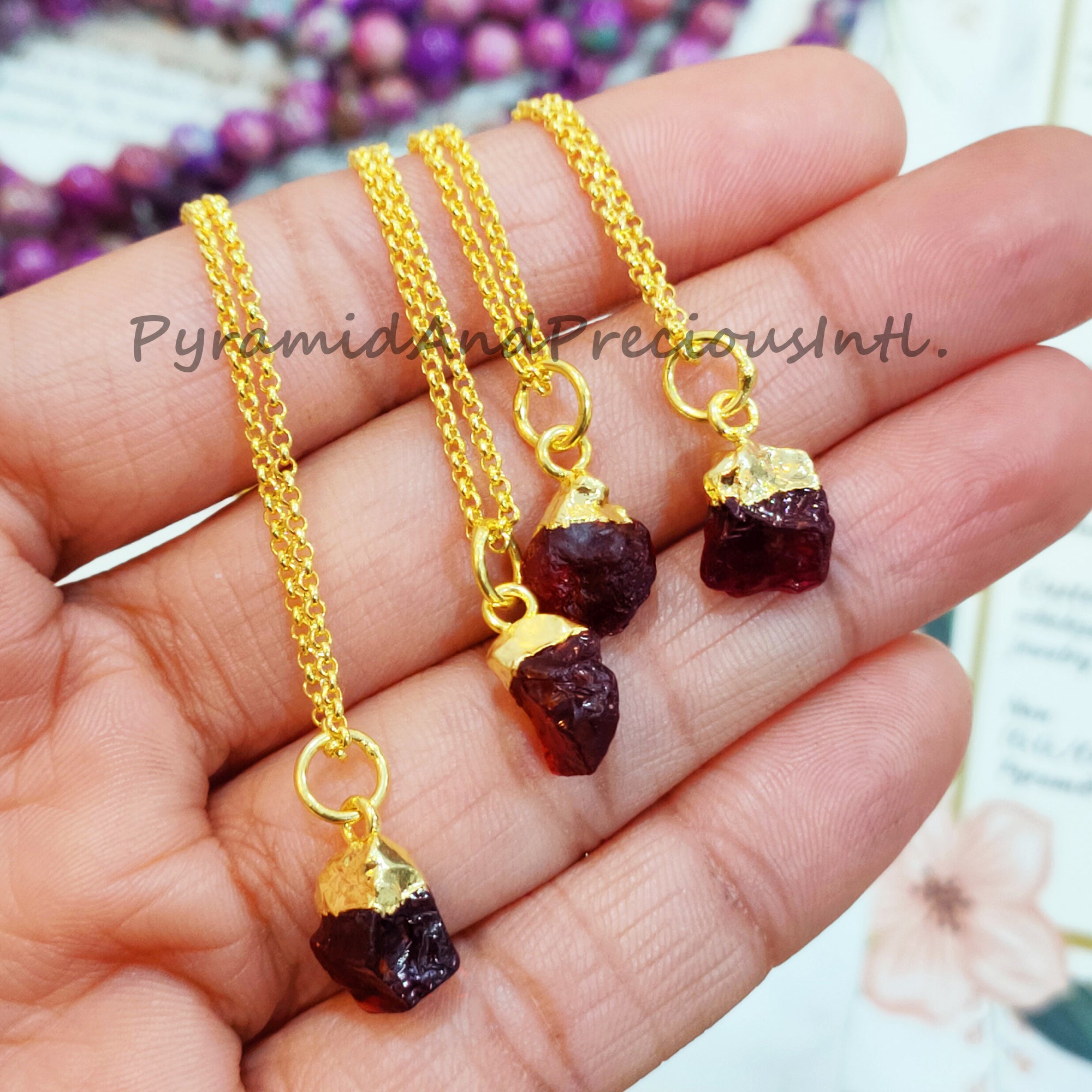 Rough Garnet Necklace, Garnet Jewelry, 14k Gold Plated Necklace, January Birthstone, Sold By Piece