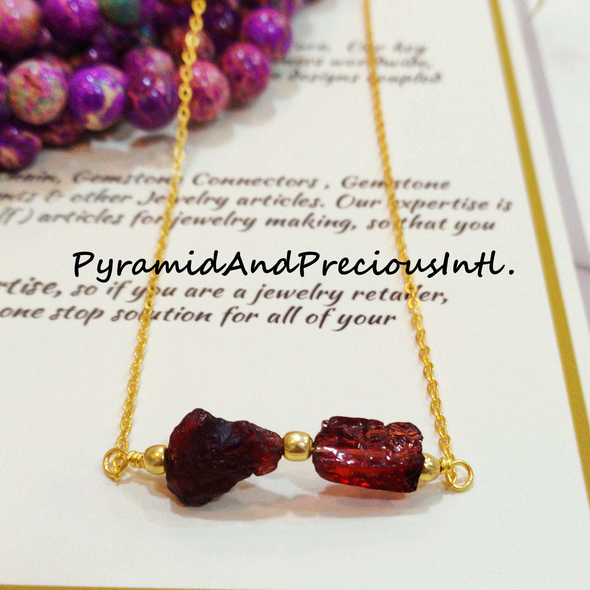 Natural Raw Garnet Gold Plated Necklace, Healing Necklace, January Birthstone