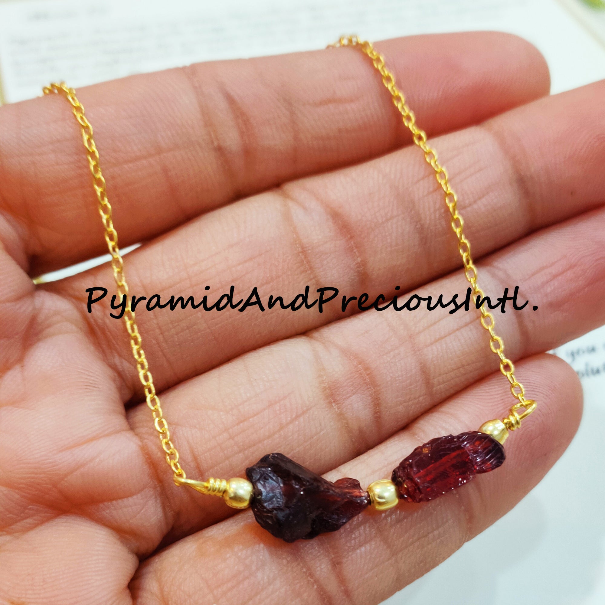 Natural Raw Garnet Gold Plated Necklace, Healing Necklace, January Birthstone
