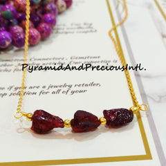 Natural Raw Red Garnet Gold Plated Necklace, January Birthstone