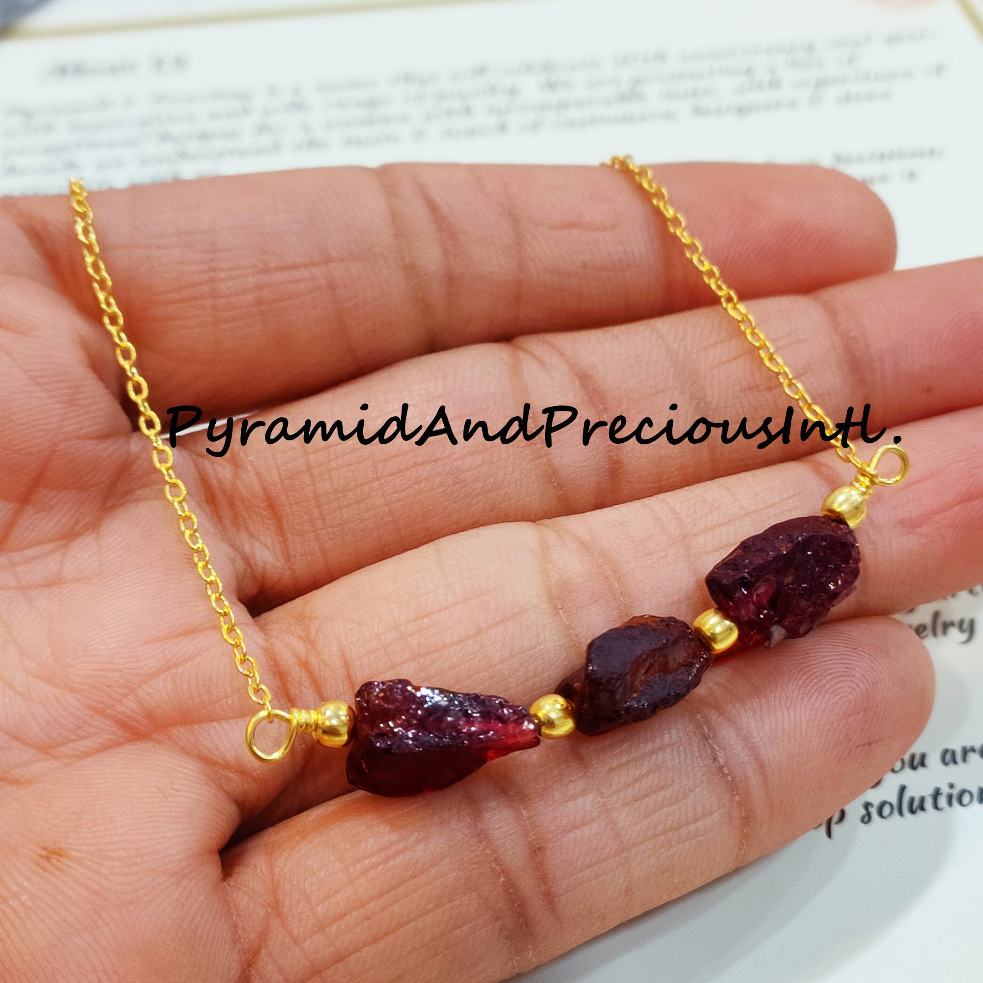 Natural Raw Red Garnet Gold Plated Necklace, January Birthstone