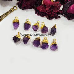 Natural Raw Purple Amethyst Gold Electroplated Connectors, February Birthstone, Sold By Piece