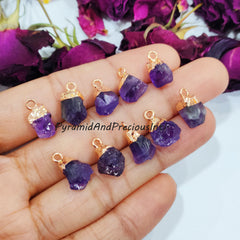 Natural Raw Amethyst Pendant Connectors, February Birthstone, Sold By Piece