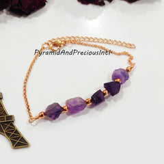 Natural Purple Raw Amethyst Copper Electroplated Bracelet, February Birthstone