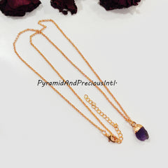 Natural Raw Purple Amethyst Copper Electroplated Pendant Necklace, February Birthstone, Sold By Piece