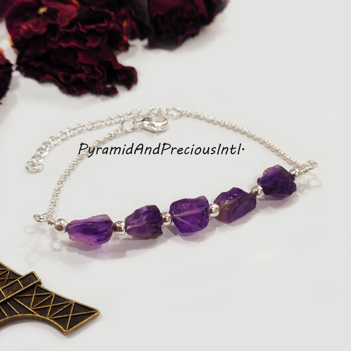 Natural Purple Raw Amethyst Silver Electroplated Bracelet, February Birthstone