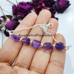 Natural Purple Raw Amethyst Silver Electroplated Bracelet, February Birthstone