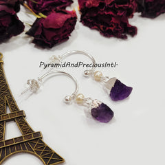 Raw Amethyst earring, Birthstone, Gift Idea, Gift for Girlfriend, Amethyst Jewelry