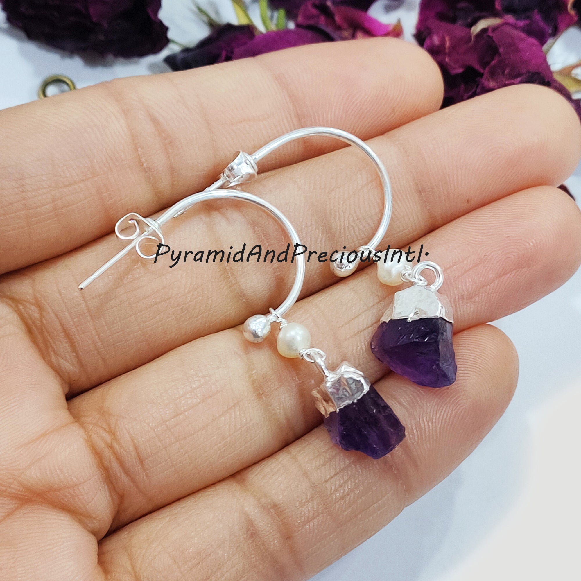 Raw Amethyst earring, Birthstone, Gift Idea, Gift for Girlfriend, Amethyst Jewelry
