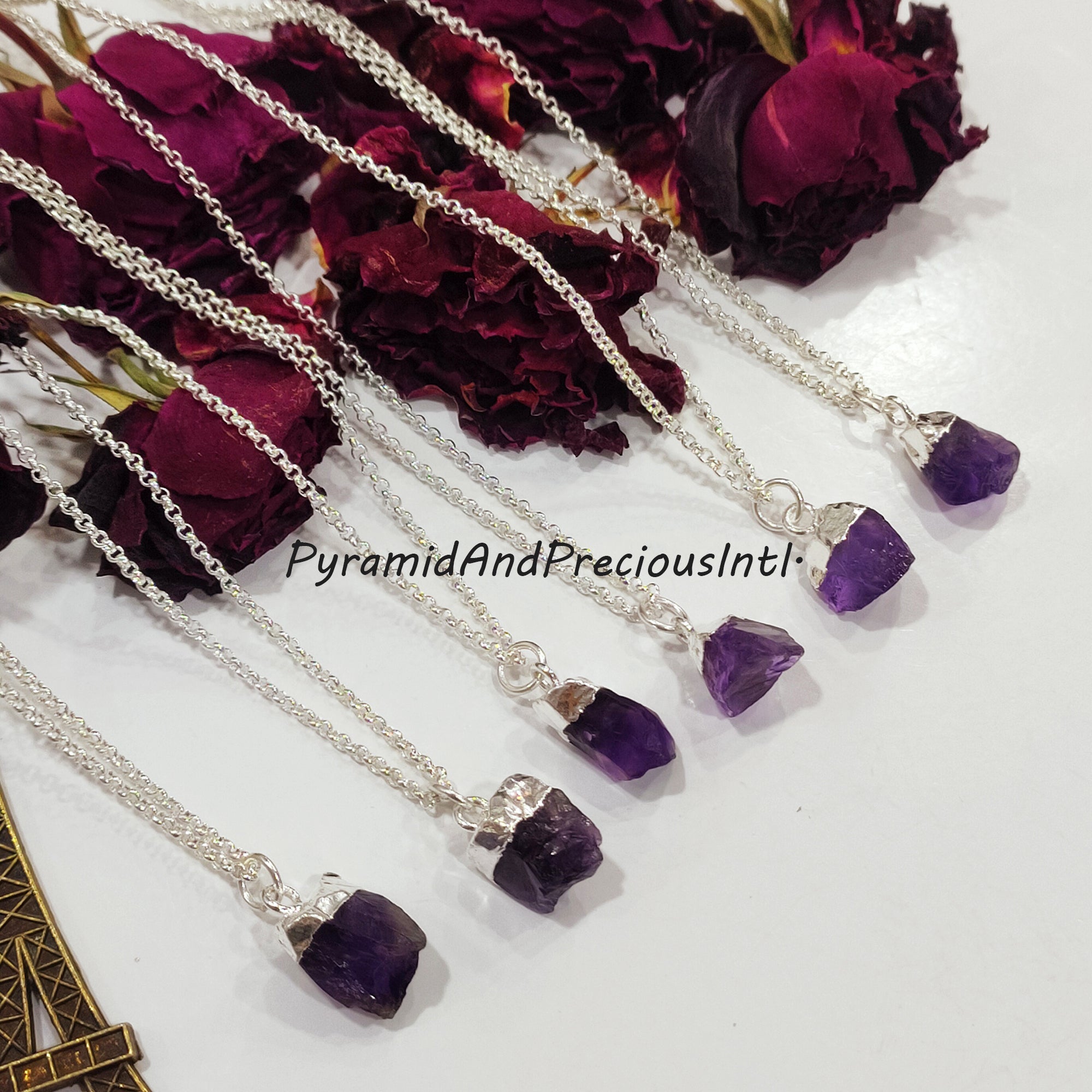 Natural Raw Purple Amethyst Silver Electroplated Pendant Necklace, February Birthstone, Sold By Piece