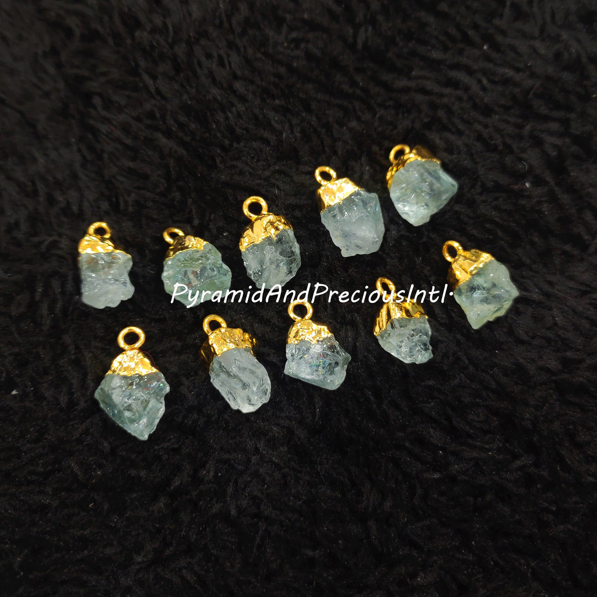 Raw Aquamarine Gold Electroplated Pendant Connectors, March Birthstone, Sold By Piece