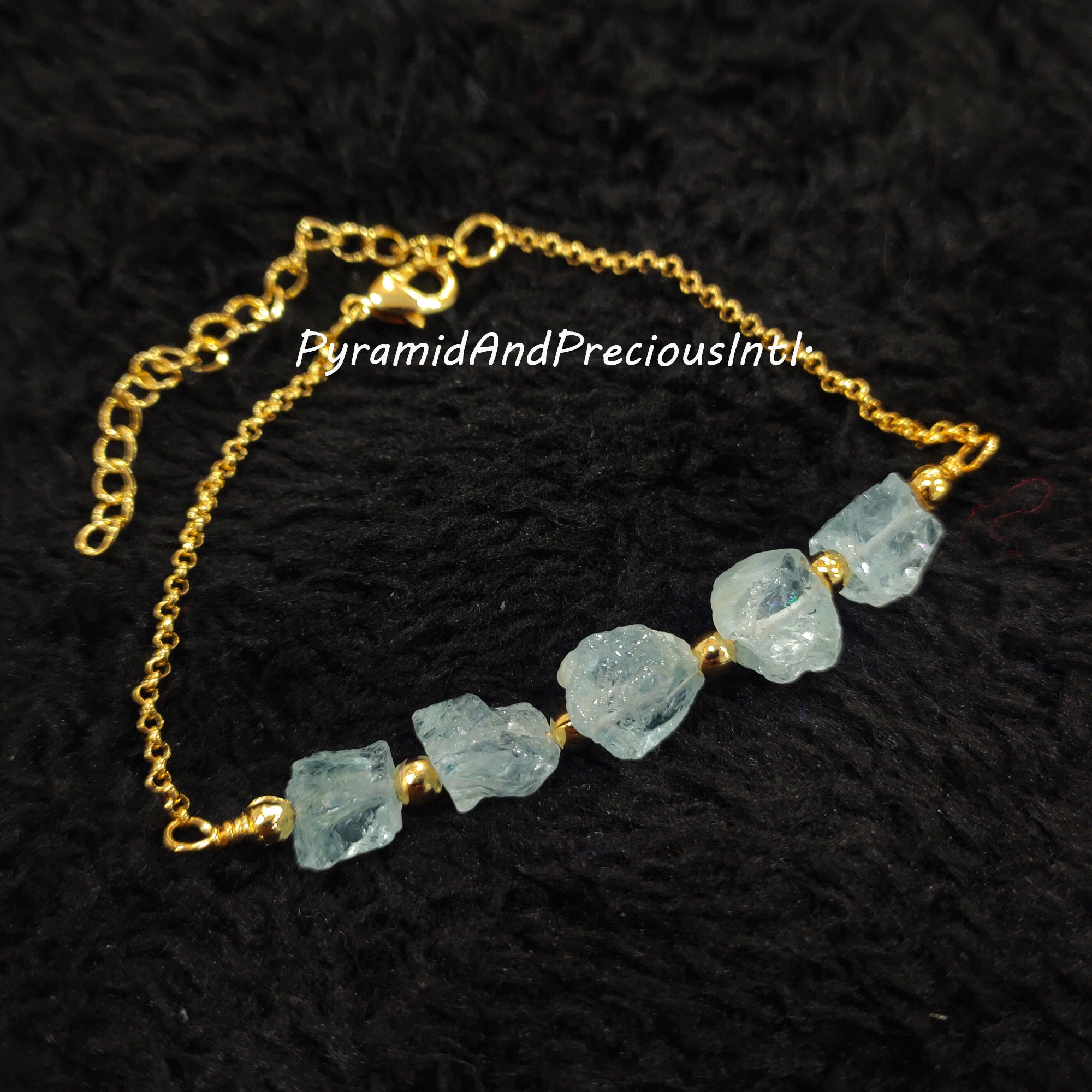 Natural Raw Aquamarine Gold Electroplated Bracelet, March Birthstone