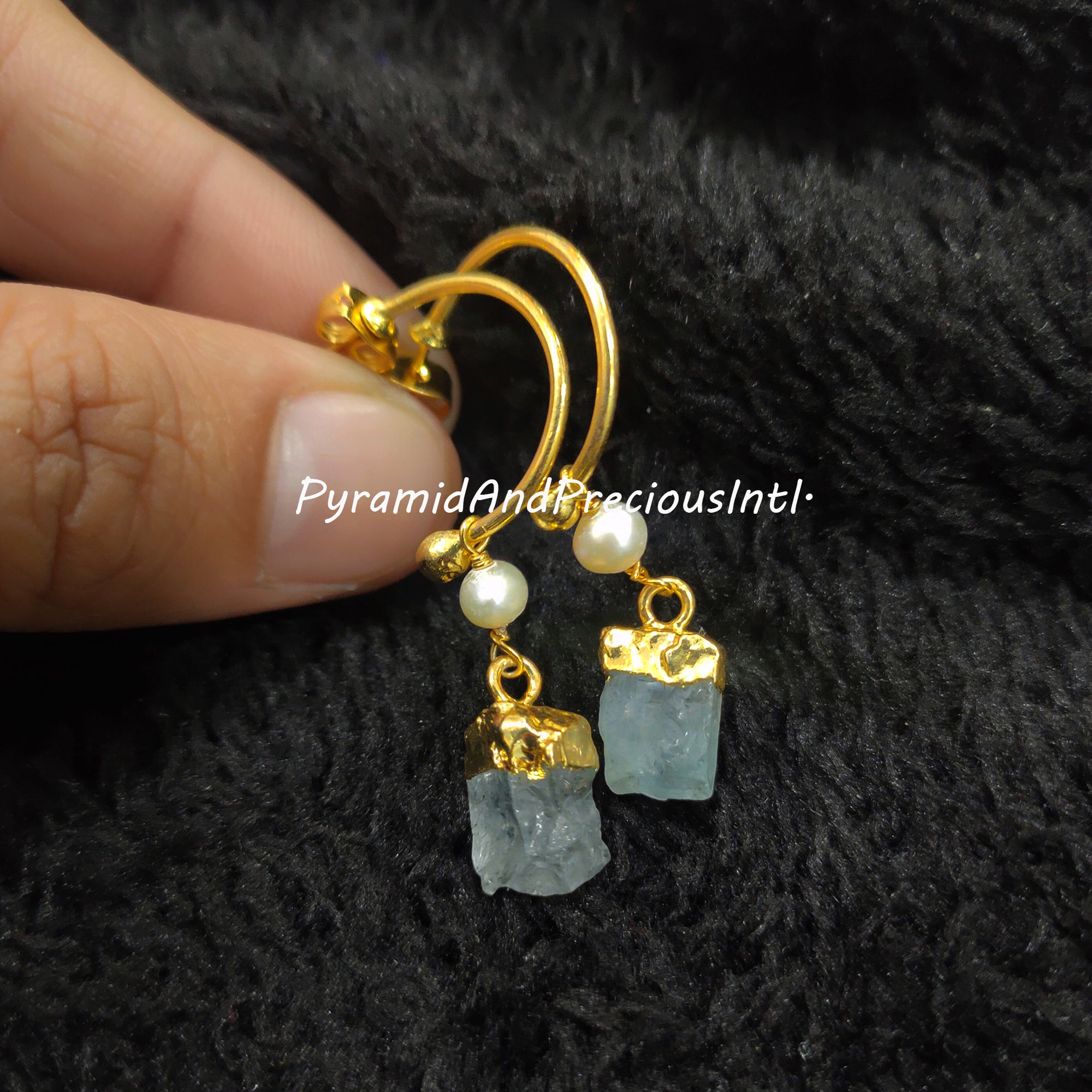 Rough Natural Aquamarine Earrings, Electroplated Earrings, March Birthstone Earrings, Sold By One Pair