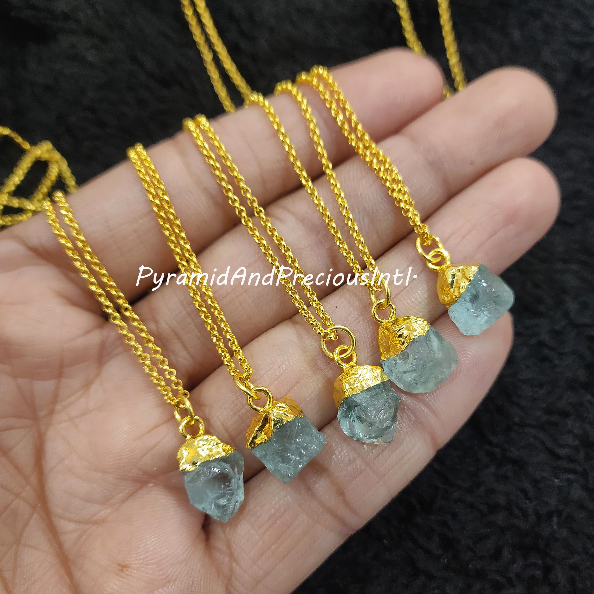 Natural Raw Aquamarine Gold Electroplated Pendant Necklace, March Birthstone, Sold By Piece