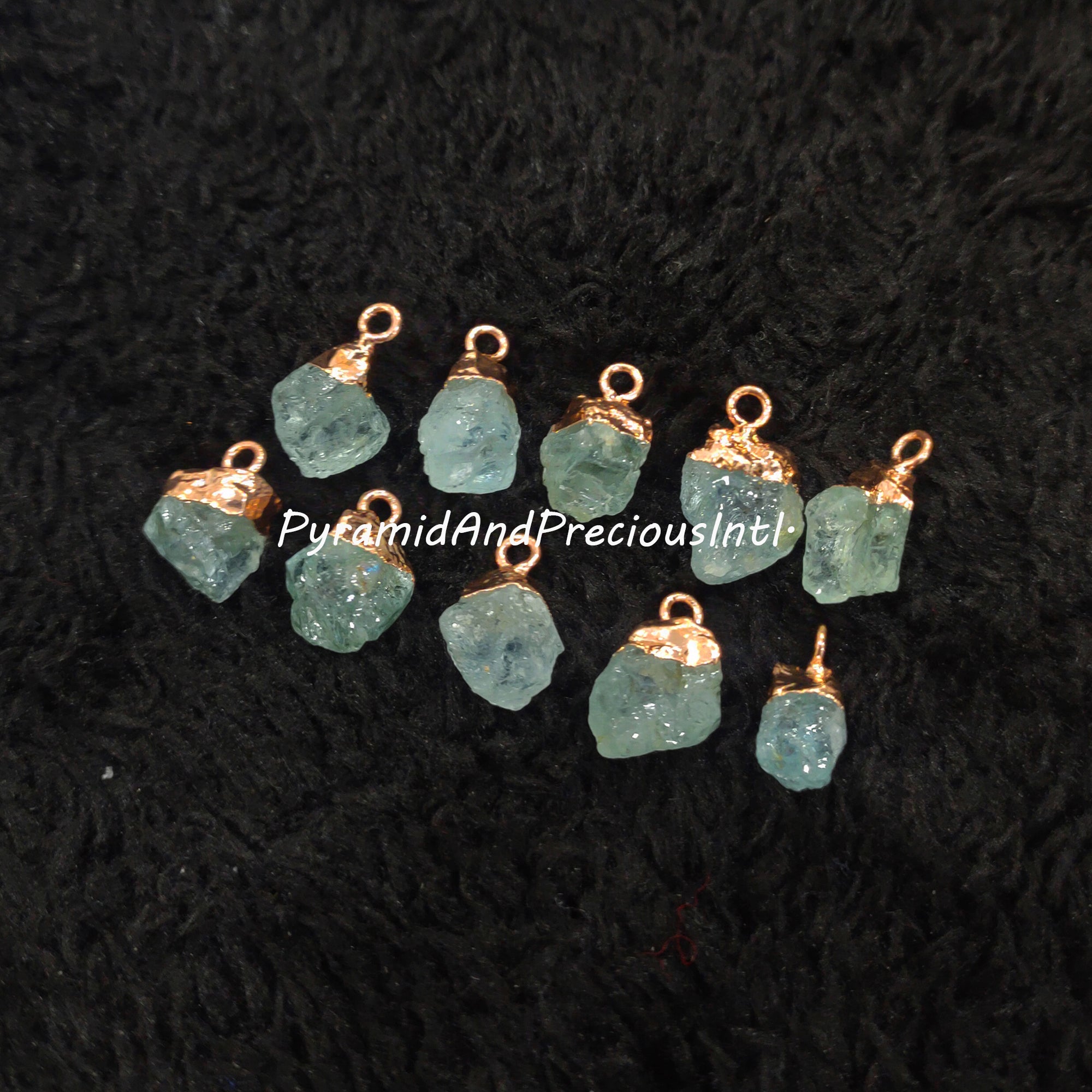 Raw Aquamarine Copper Electroplated Pendant Connectors, March Birthstone, Sold By Piece