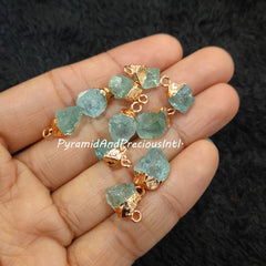 Raw Aquamarine Copper Electroplated Pendant Connectors, March Birthstone, Sold By Piece