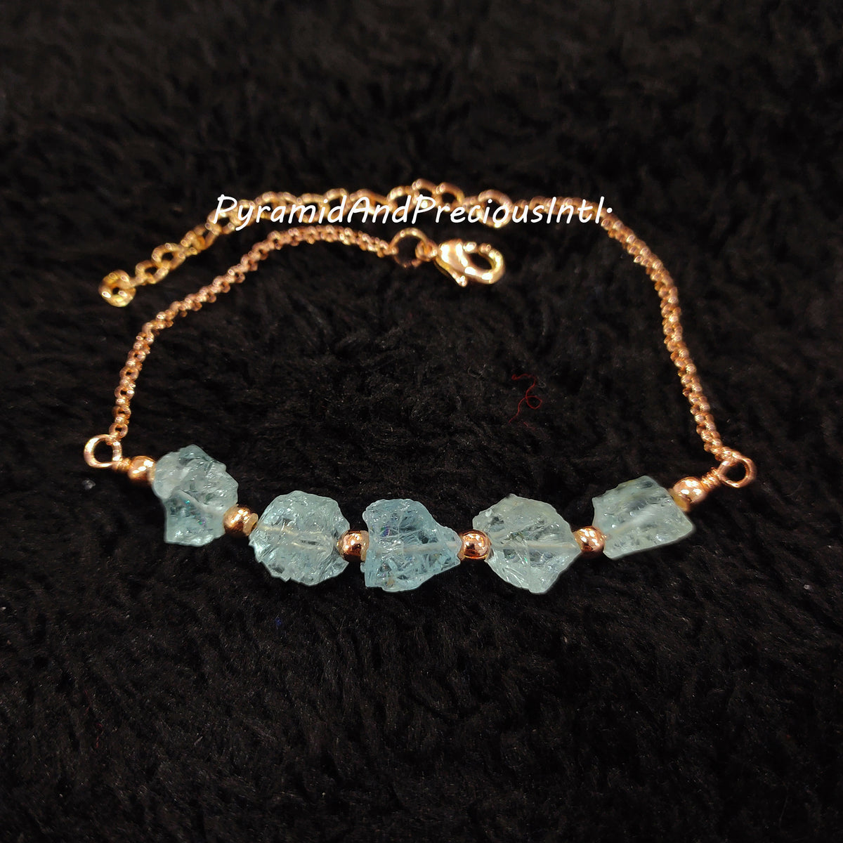 Natural Raw Aquamarine Copper Electroplated Bracelet, March Birthstone