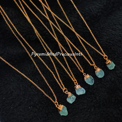 Natural Raw Aquamarine Copper Electroplated Pendant Necklace, March Birthstone, Sold By Piece