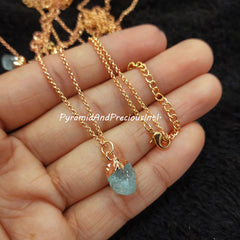 Natural Raw Aquamarine Copper Electroplated Pendant Necklace, March Birthstone, Sold By Piece