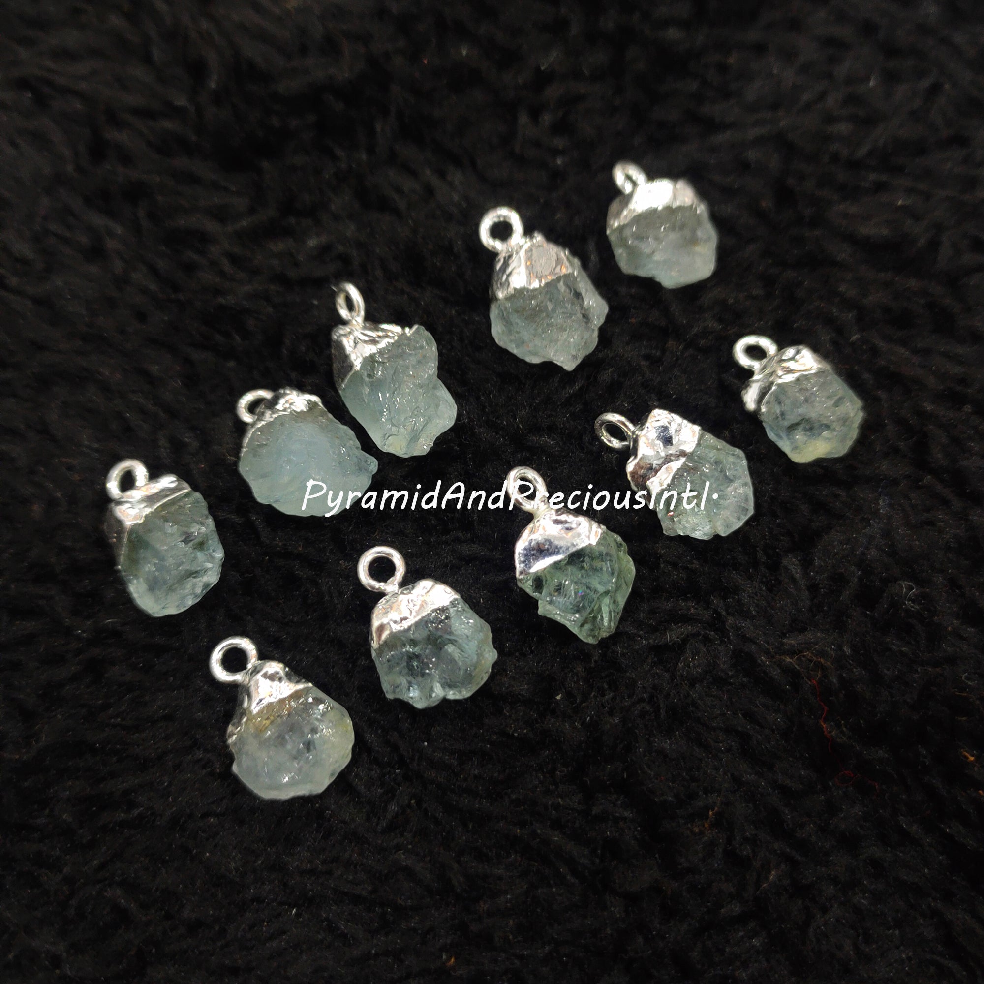 Raw Aquamarine Silver Electroplated Pendant Connectors, March Birthstone, Sold By Piece