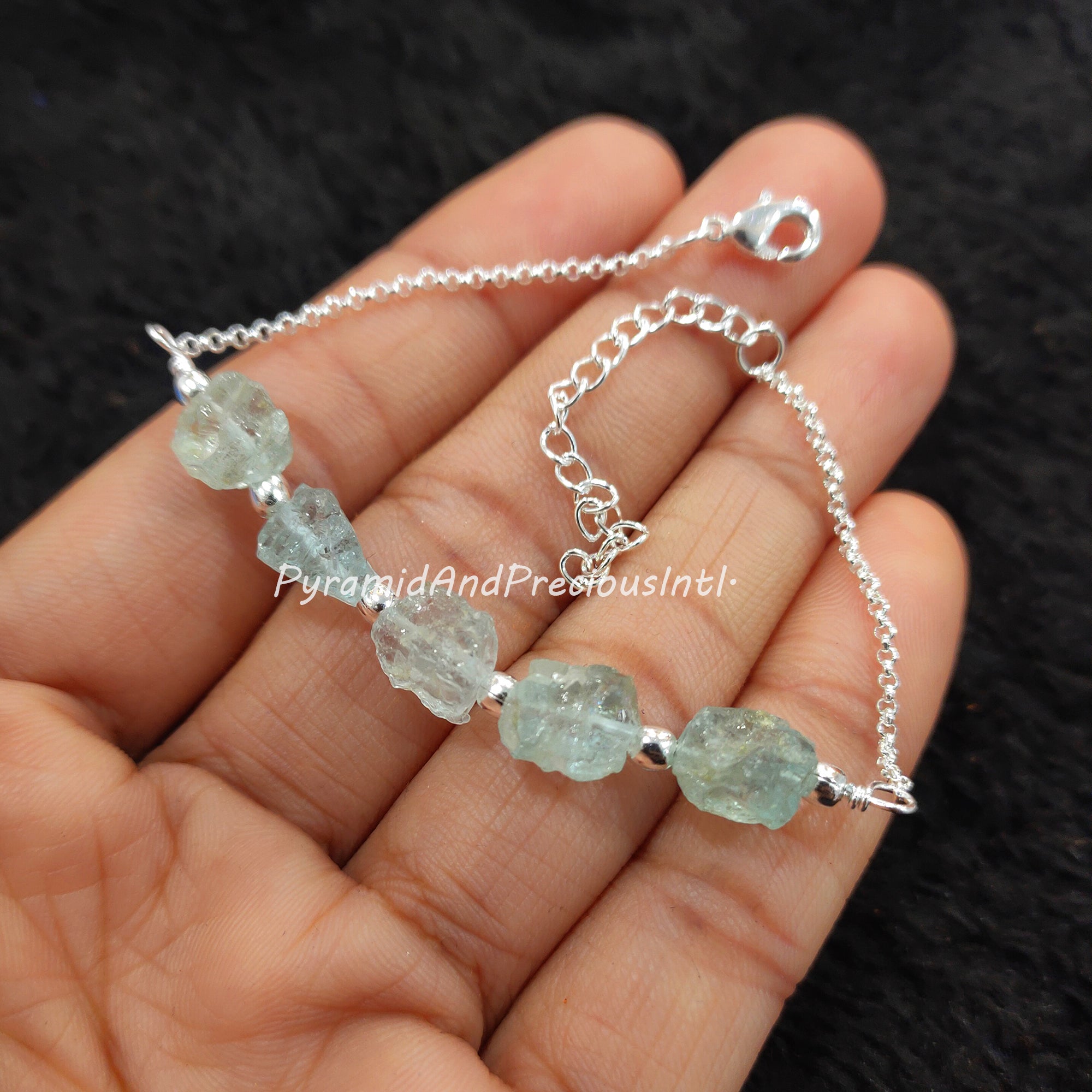 Natural Raw Aquamarine Silver Electroplated Bracelet, March Birthstone